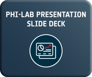 Title slide reading 'PHI-LAB PRESENTATION SLIDE DECK' on a dark blue gradient background with a circular data-chart icon beneath.